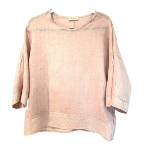 BELLAMBRA Women Medium Linen Top Tunic Pink Sequins Made in Italy